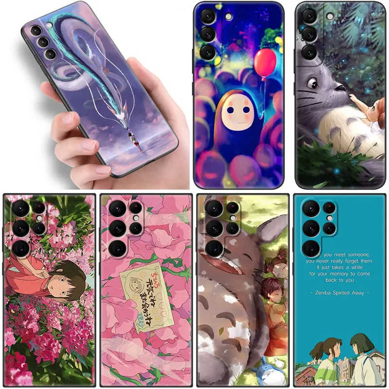 Anime Ruhların Kaçışı Totoro Telefon Kılıfı İçin Samsung Galaxy S22 S21 Ultra S20 FE S8 S9 S10E S10 Artı S10 Lite M23 5G Siyah Kapak