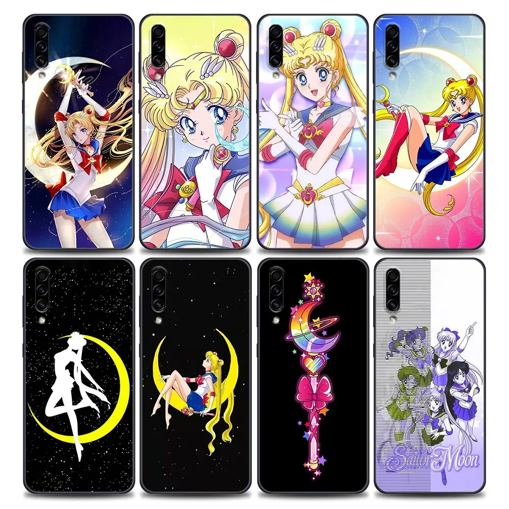Anime Sevimli Sailor Moon Glitter Kız Telefonu Funda Coque Samsung kılıfı A10 A20 A30 A30s A40 A50 A60 A70 A90 5G A7 A8 Kılıfı Çapa
