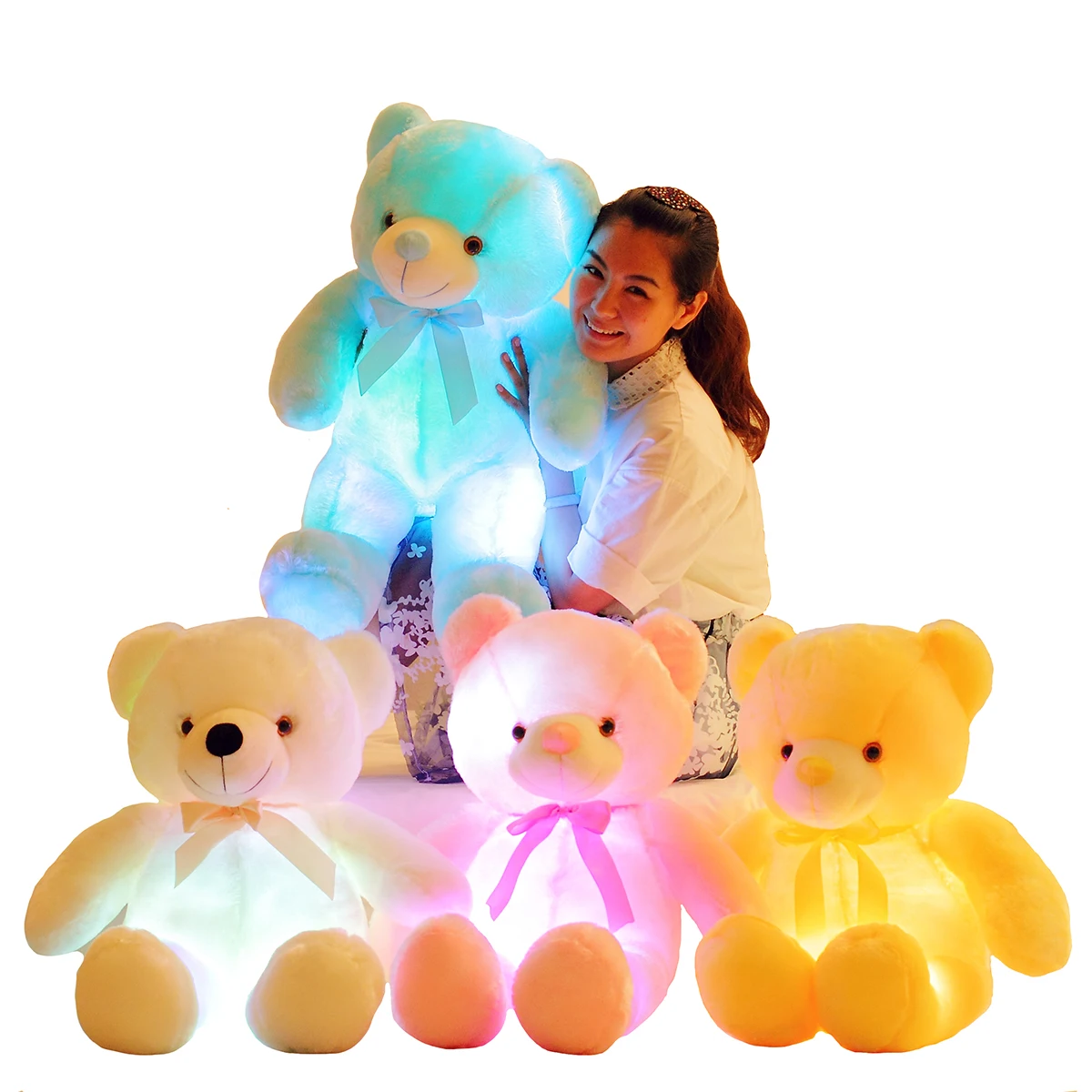 Aydınlık 25/30/50cm Yaratıcı parlak LED Renkli Parlayan Oyuncak Ayı Doldurulmuş hayvan peluş oyuncak noel hediyesi Çocuk için