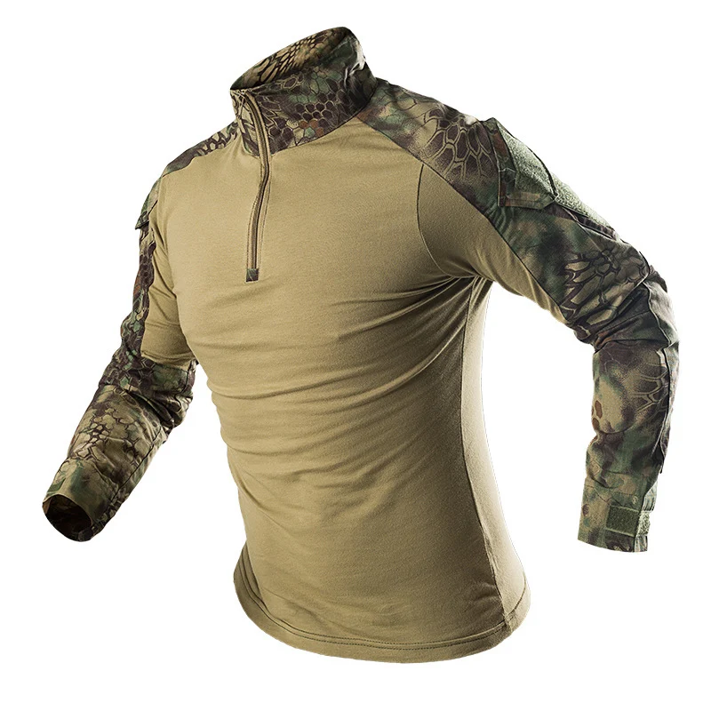 Açık Savaş Yürüyüş T-Shirt Pedleri ile Taktik Camo Avcılık Giyim Kamp Askeri Ordu Uzun Gömlek Artı 8XL Erkek Giyim