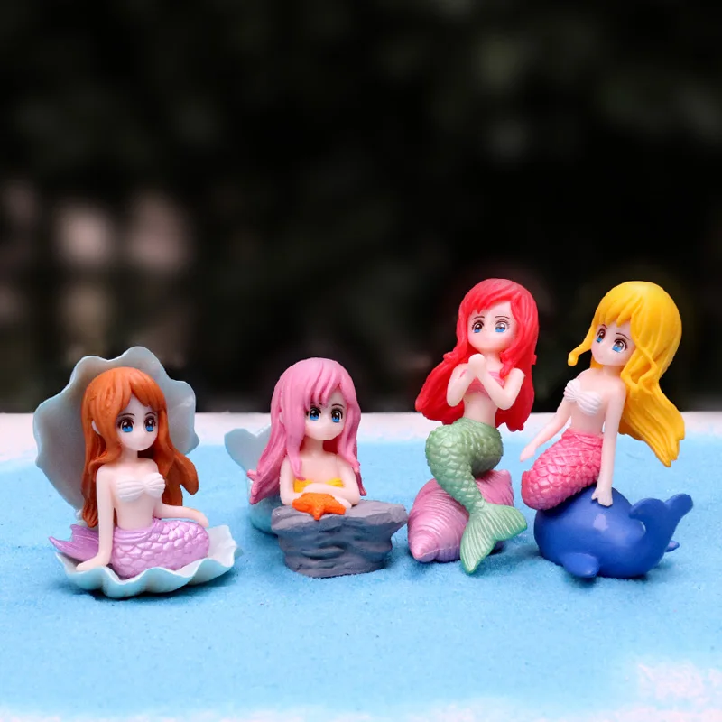 BAIUFOR 4 ADET çizgi film bebeği Okyanus Kız, Anime Figürü, Kabuk Denizkızı Minyatür Heykelcik DIY Mikro Deniz Manzara