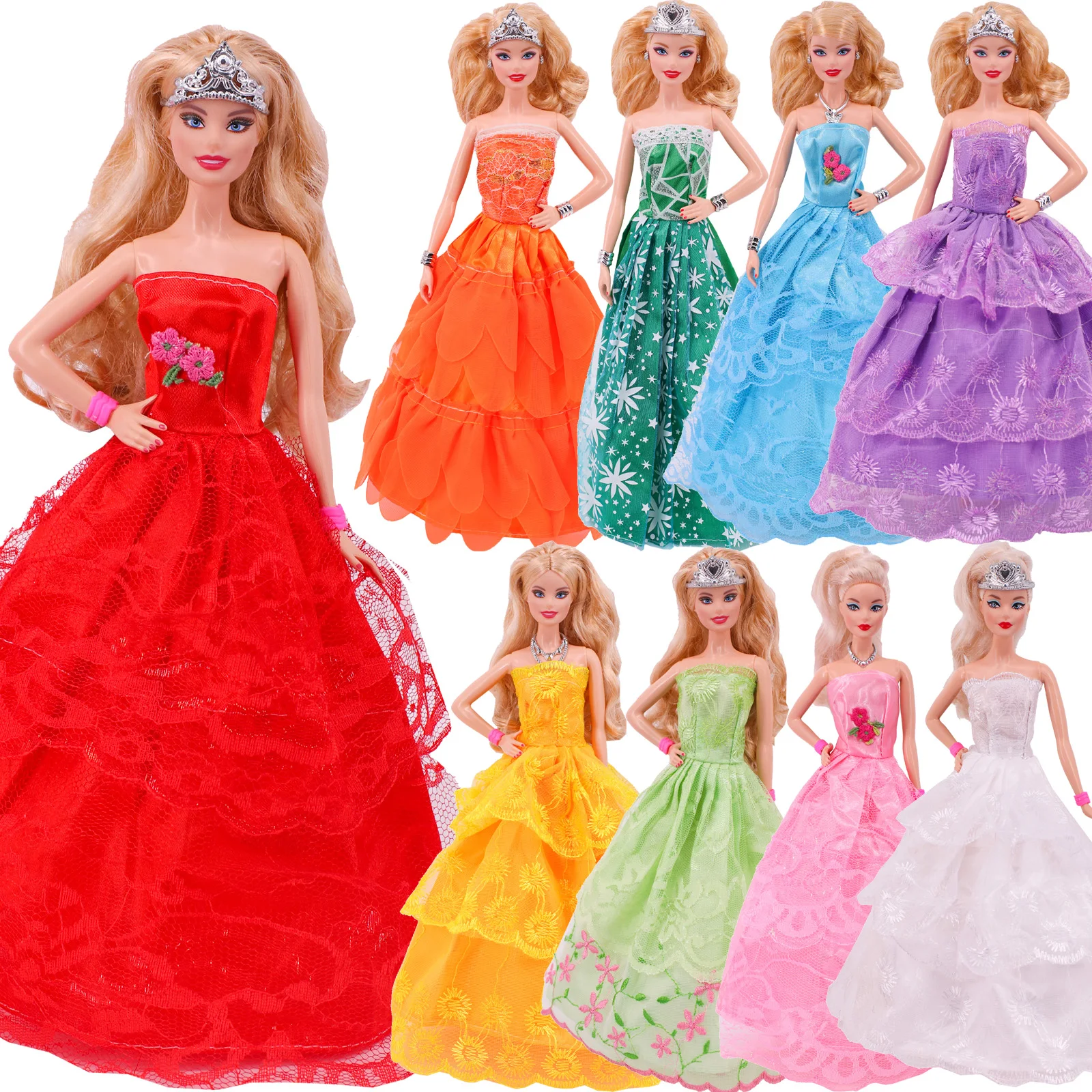 Barbie Bebek 1 Gece Elbisesi + 4 Adet Rastgele Aksesuarları 11.5 inç Barbie Bebek Kokteyl Günlük Rahat Giyim Aksesuarları