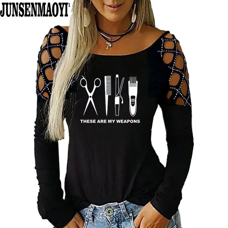 Berber makası Silah Uzun Kollu T Gömlek Casual Kadın O-Boyun Sonbahar kadın T-shirt Giyim Oymak En Tees