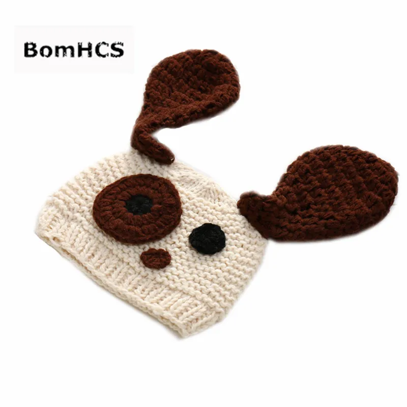 BomHCS Güzel Köpek Büyük Kulaklar Bere 100 % El Yapımı Örgü Çocuk Şapka Kış kadın Sıcak Caps