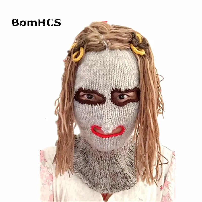 BomHCS Çok Komik Pigtail Maske 100 % El Yapımı Örme Örgü Peruk Bere Şapka Parti Cadılar Bayramı Hediye