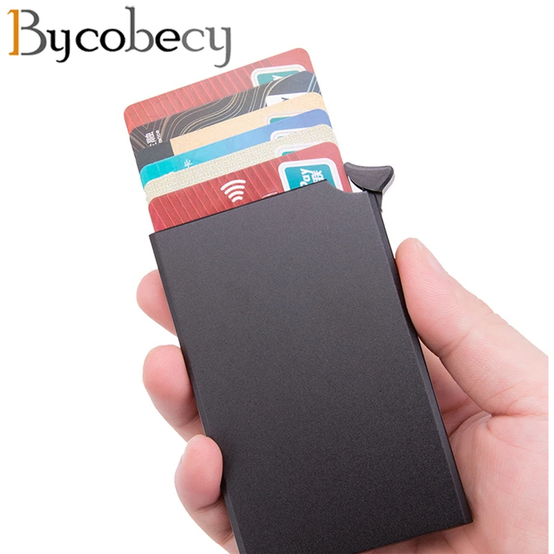 Bycobecy Özelleştirilmiş Adı kimlik kartı tutucu Alüminyum Kutu RFID Anti-hırsızlık kart tutucu Otomatik Olarak İş Bankası Kredi kart tutucu