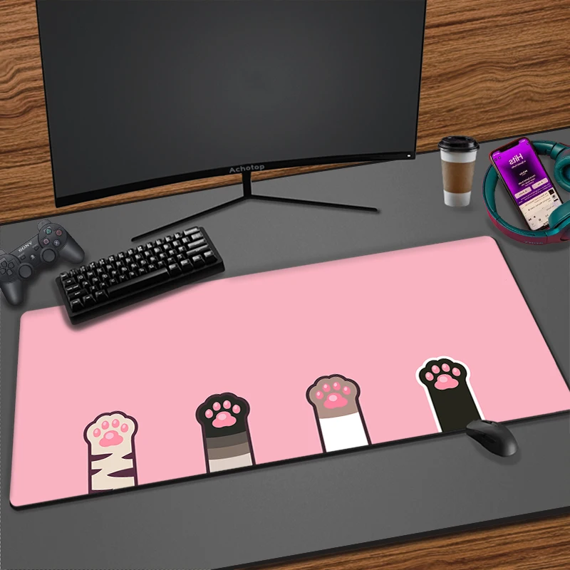 Büyük anime fare altlığı Pembe Sevimli Kedi Pençe Oyun Aksesuarları Kawaii Ofis Bilgisayar Klavye Mousepad XXL PC Oyun Dizüstü sümen