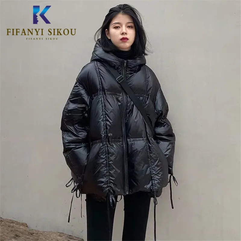 Büyük boy Kapşonlu Parkas Kadın Kış Ceket Moda Gevşek Sıcak Palto Yüksek kaliteli Parka Ceket Kalın Aşağı Pamuk Ceket Kadın