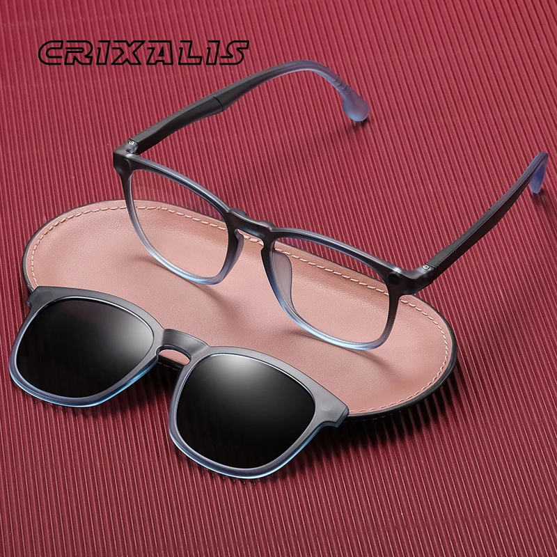 CRİXALİS Manyetik Klip Gözlük Engelleme UV400 Erkek Famale Esnek TR90 Çerçeve güneş Gözlüğü Erkekler Kadınlar Kare Mavi Işık Polarize 