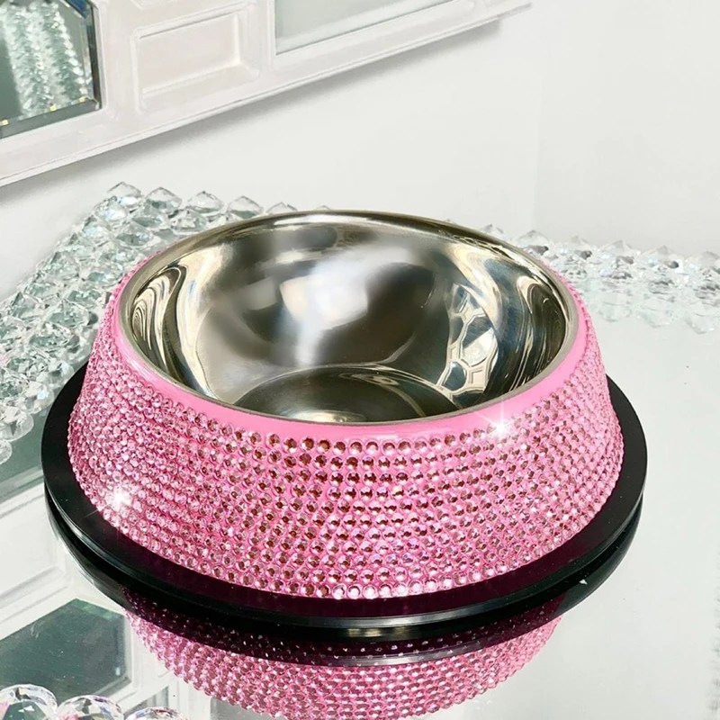 Crystal Pet Bowl Stainless Steel Rhinestone Inlaid Pet Dog Cat Food Water Bowl Dog Accessories миска для собак поилка для собак