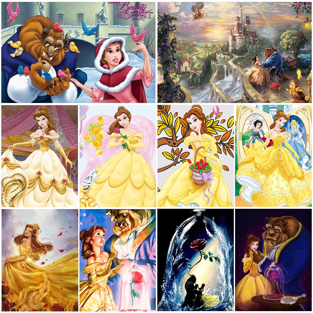 Disney 5D Elmas Boyama Karikatür Güzellik ve Beast Tam Yuvarlak Elmas Mozaik DİY Elmas Nakış Ev Dekorasyon Hediye