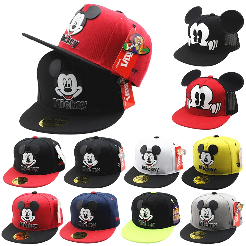 Disney Karikatür Mickey çocuk şapkası Erkek Kız Sevimli Kulaklar Nefes Düz şapka beyzbol şapkası Rahat güneş şapkası Hip-Hop Parti Kap