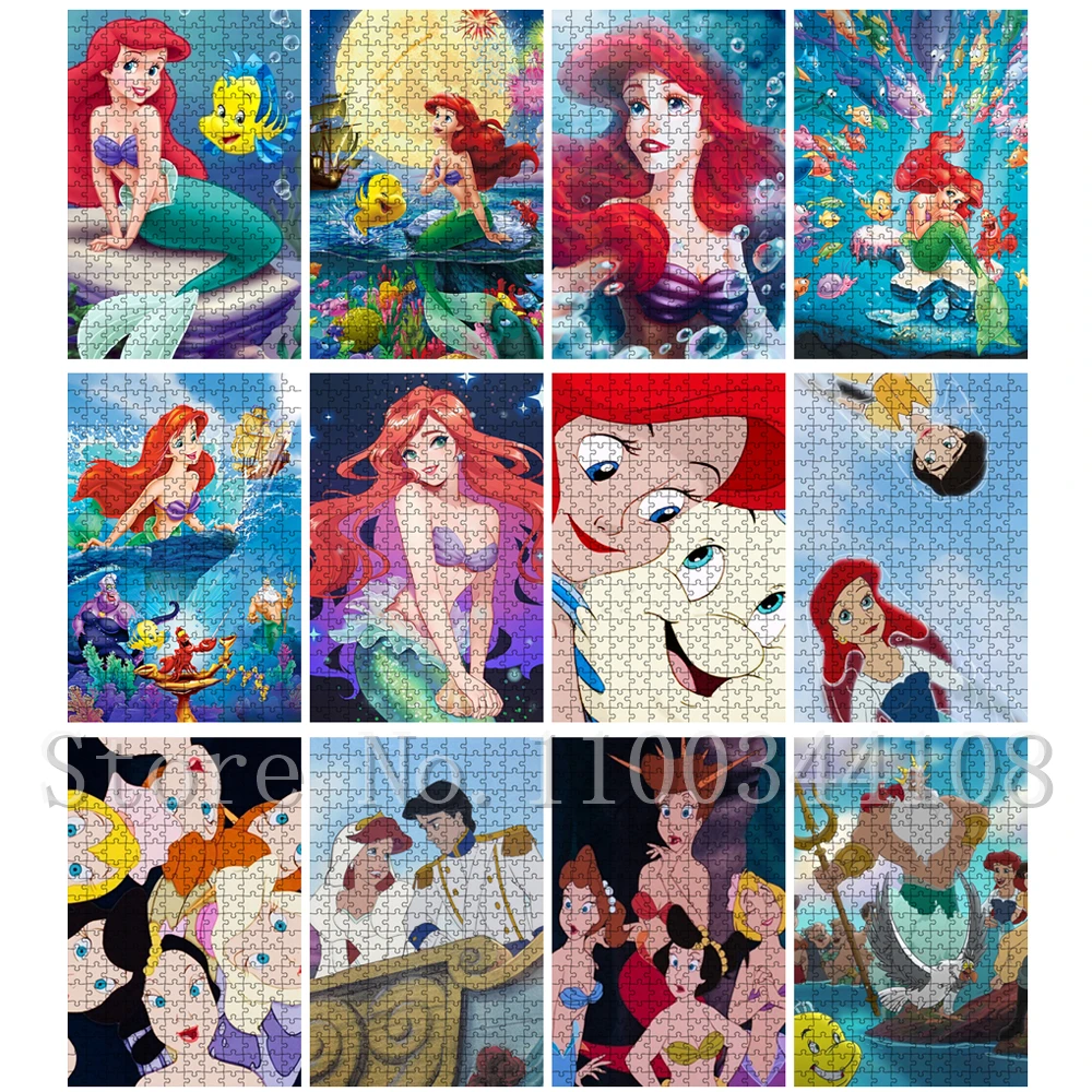 Disney Küçük Denizkızı Yapboz Bulmacalar Yetişkinler için Prenses Ariel 300/500/1000 ADET Kağıt Bulmacalar Açma Oyuncaklar Monte