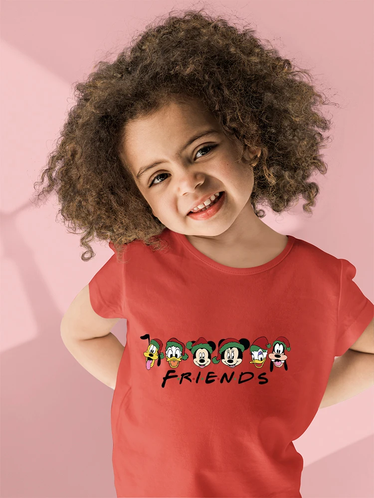 Disney Mickey Arkadaşlar Baskı T-shirt Avrupa ve Amerika Kısa Kollu Erkek Bebek Kız Giysileri Noel Arifesi çocuk Giysileri