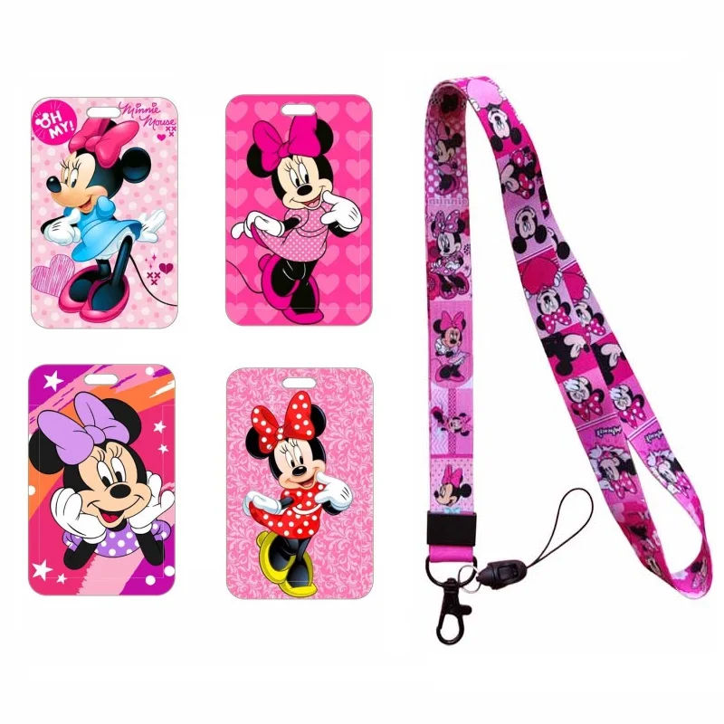 Disney Mickey Minnie Mouse Kız Erkek İsim Kartı Kapağı Kampüs Kart Asılı Çanta kart tutucu Kordon Kimlik Kartı Durumda damla nakliye