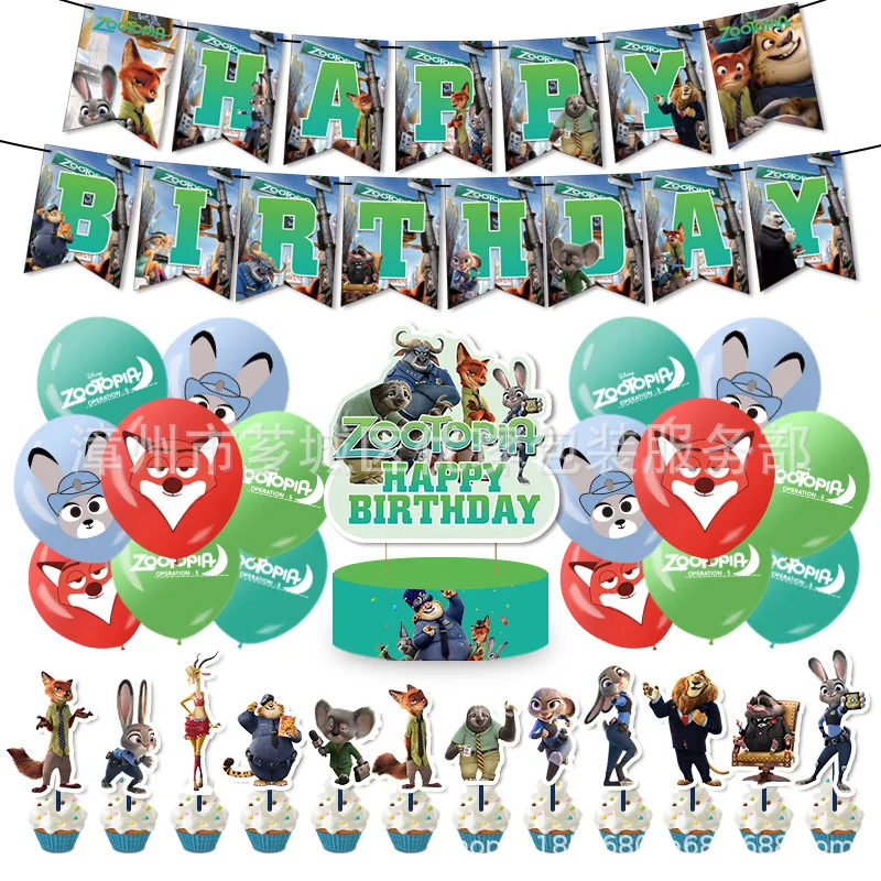 Disney Zootopia Zootropolis Parti Malzemeleri Kağıt Afiş Kek Topper Lateks Balonlar Mutlu Doğum Günü Yazıt İyilik Çocuklar için