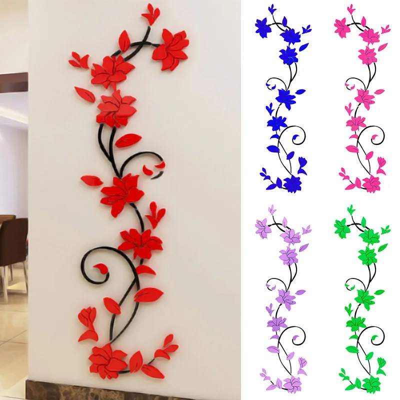 DIY Gül çiçek askılığı Duvar Çıkartmaları Duvar Sanatı Duvar Kağıdı 3D Akrilik Duvar Sticker Ev TV Kanepe Arka Plan Duvar Posteri Wallstick Dekor