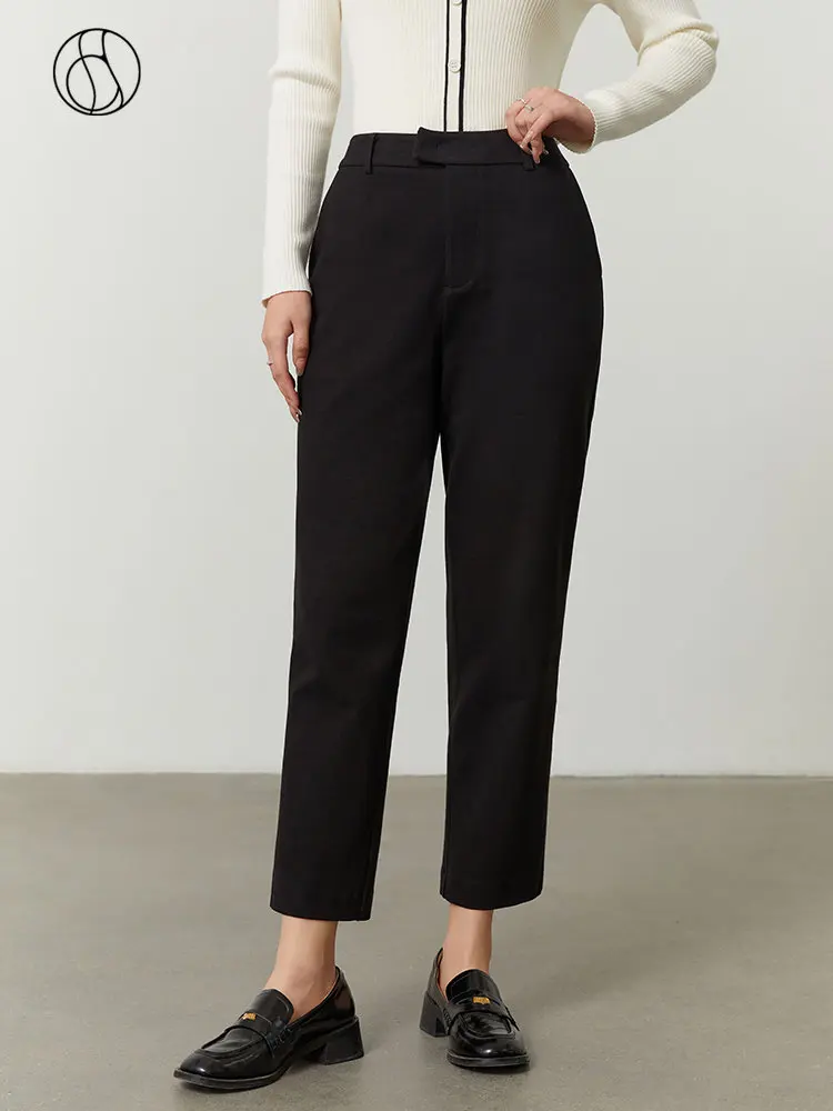 DUSHU Kadın Siyah Tüm Maç Banliyö düz pantolon Yüksek Bel Düğmesi Dekorasyon 2022 Kadın Streç Fırçalanmış Kırpılmış Pantolon