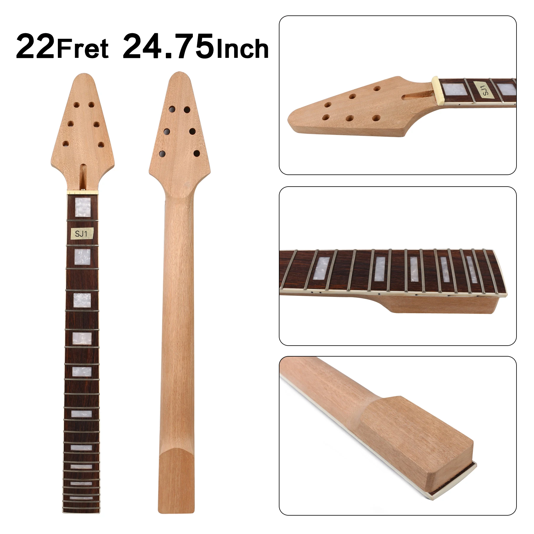 Dıy 22 Fret 24.75 in 628mm Elektro Gitar Boyun Maun + Gülağacı klavye El yapımı Bitmemiş