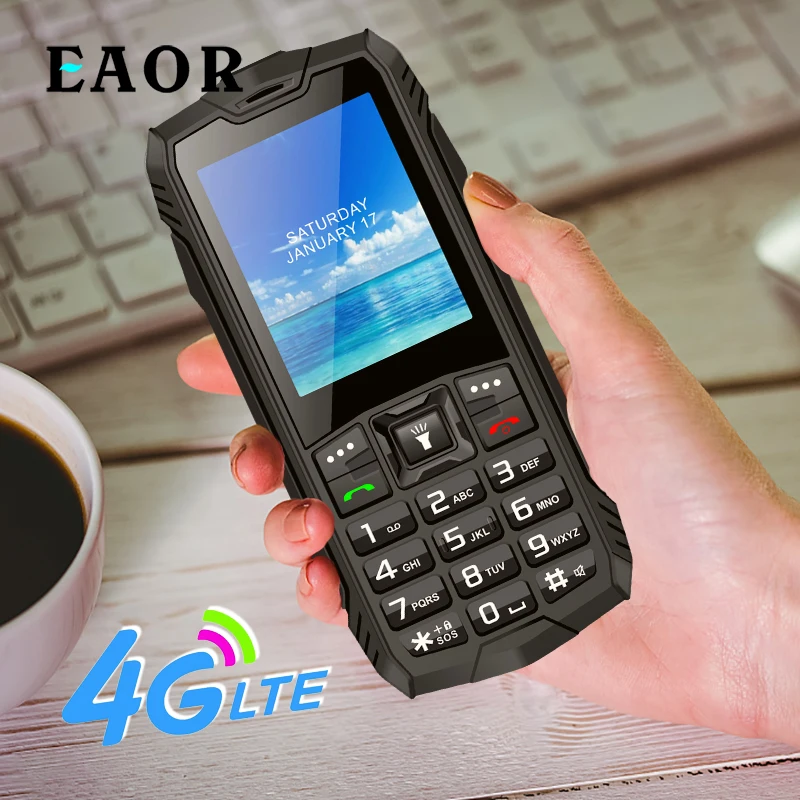 EAOR 4G Sağlam Telefon IP68 Su Geçirmez Toz Geçirmez Özellikli Telefonlar Çift SIM Büyük Pil Tuş Takımı Telefon Bar Telefon Parlama Feneri