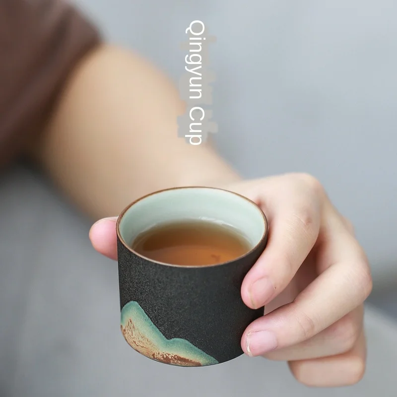 El-Boyalı Zen Çay Bardağı El Yapımı Retro Çin Tarzı Kumtaşın Master Fincan Seramik Kung Fu Çay Seti Seramik Fincan Küçük Bardak