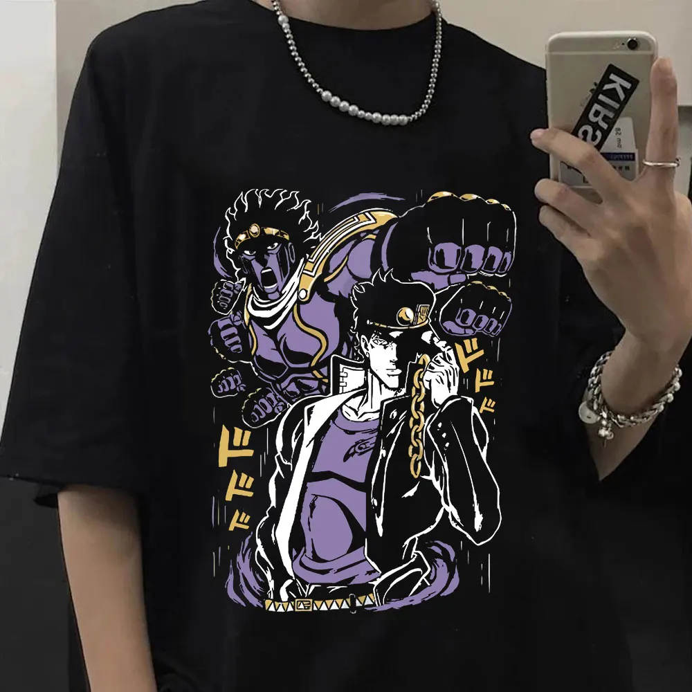 Erkek Kadın Moda Gevşek Casual Tees japon animesi Jojo Tuhaf Macera T Shirt Jotaro Yıldız Platin Manga Grafik T-shirt