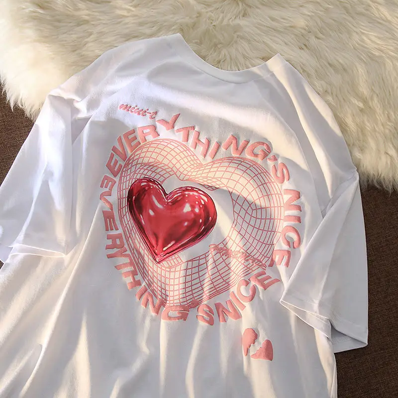 Erkek tişört Streetwear Tops Aşk Baskı Kısa kollu Tee Gömlek Harajuku 2022 Yaz Gevşek Büyük Boy T-shirt Nötr Giysiler
