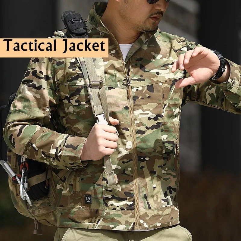 Erkekler Açık Kamuflaj Taktik Ceket Savaş Eğitimi Askeri Giyim İlkbahar Sonbahar İnce aşınmaya dayanıklı Standı Yaka Ceket Tops
