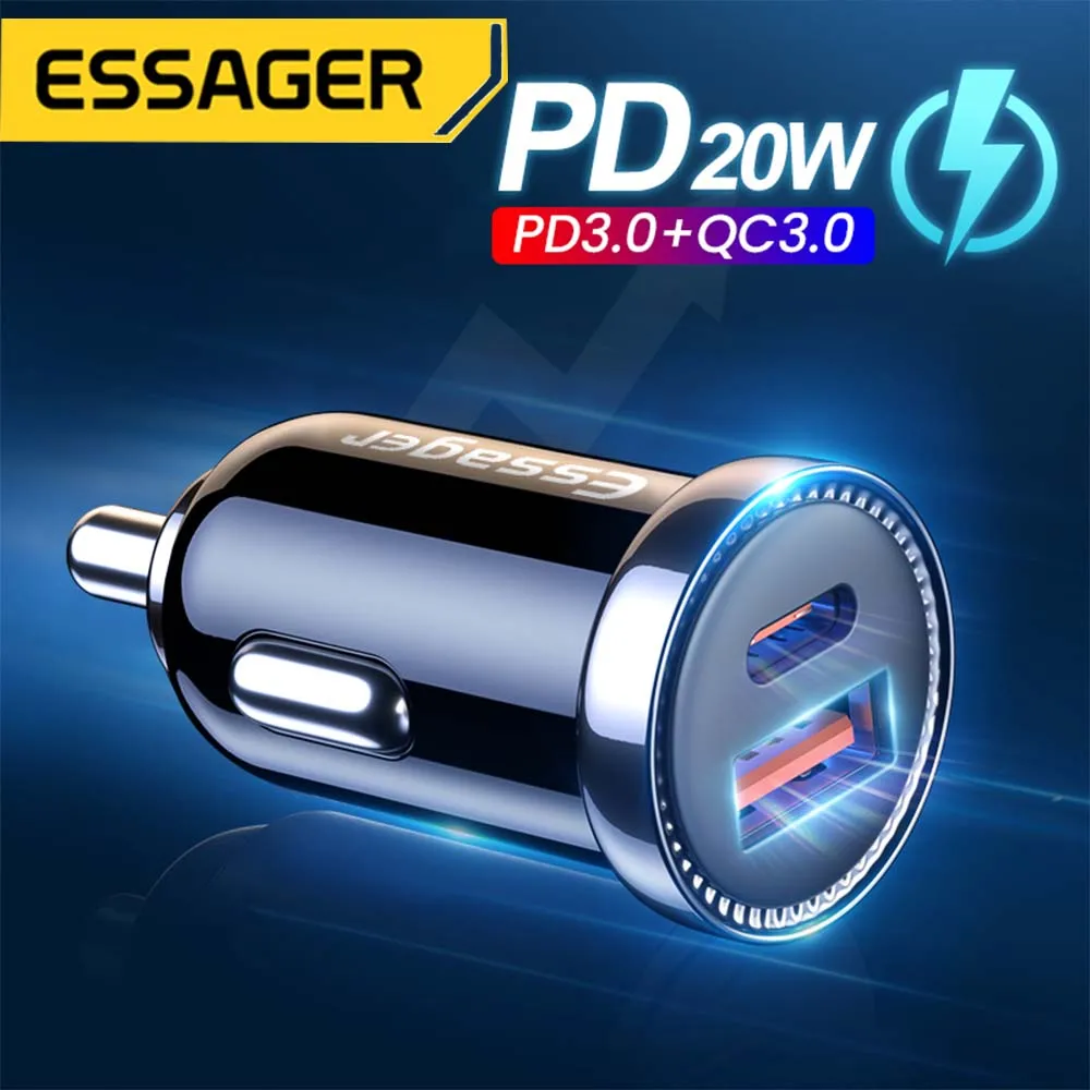 Essager Mini 20W USB Araç iphone şarj cihazı 14 Pro Max QC 3.0 Hızlı Şarj Tipi C Şarj Cihazı Araba Hızlı Şarj Cep Telefonu için