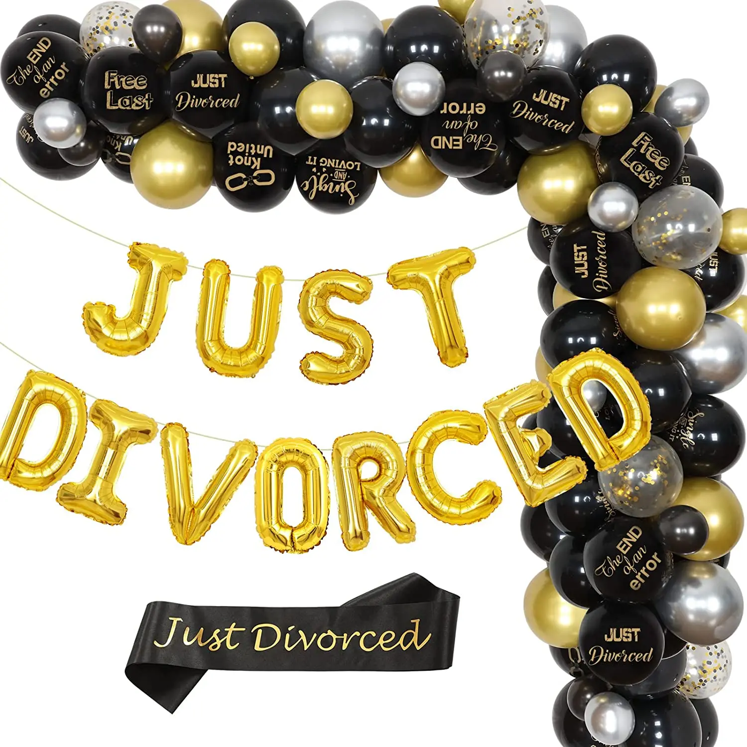 Funmemoır Sadece Boşanmış Parti Süslemeleri Siyah Altın Balon Garland Kemer Kiti Sadece Boşanmış Kanat Afiş Özgürlük Parti Malzemeleri