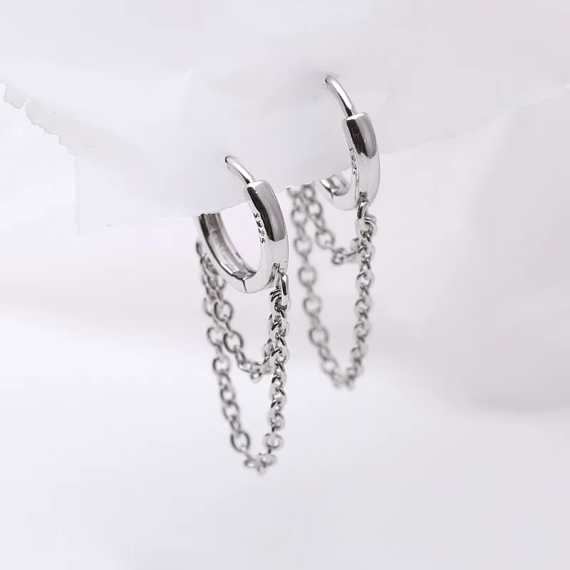 Gerçek 925 Ayar Gümüş Çift Katmanlı Püskül Hoop Küpe Kadınlar İçin INS Popüler Soğuk Stil Kadın moda takı Flyleaf Yeni