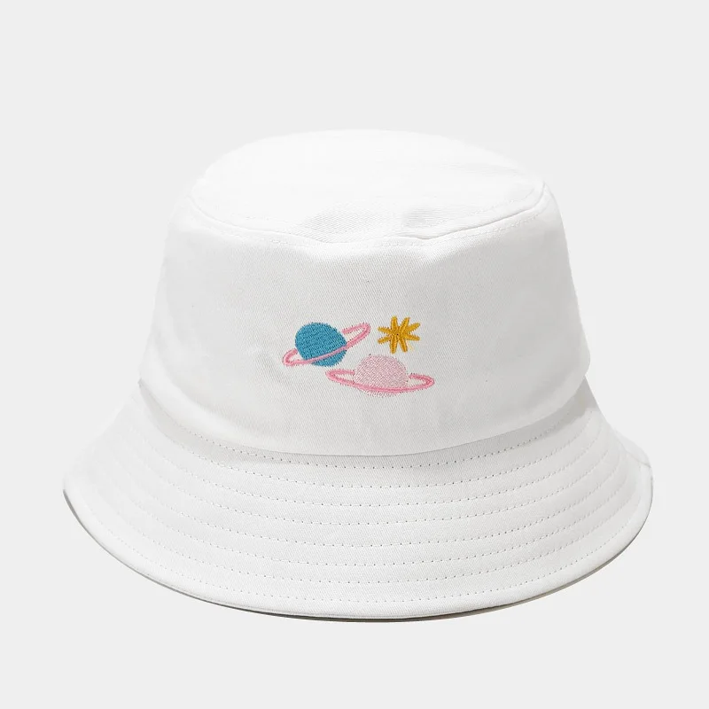 gezegen kova şapka hip hop pamuk işlemeli kadın panama açık spor balıkçı güneş şapkası yaz plaj güneş şapka dropship