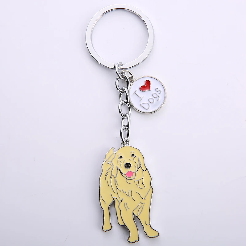 Golden Retriever Kolye anahtar zincirleri Kadın Erkek Gümüş Renk Metal Alaşım Pet Köpek çanta uğuru Araba Anahtarlık Anahtarlık Tutucu Hediye