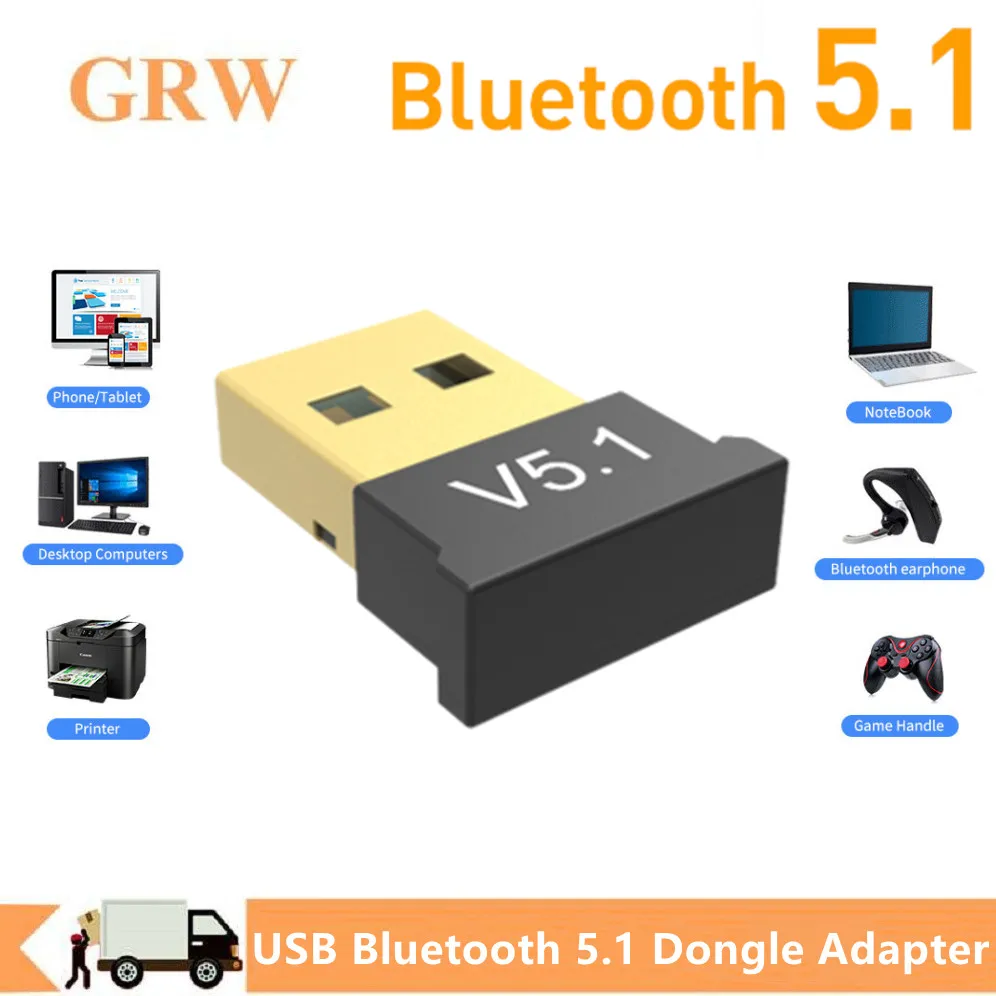 Grwıbeou USB Bluetooth 5.1 Dongle Adaptörü Kablosuz Ses Bluetooth Alıcısı Verici PC Hoparlör Kablosuz Fare Klavye