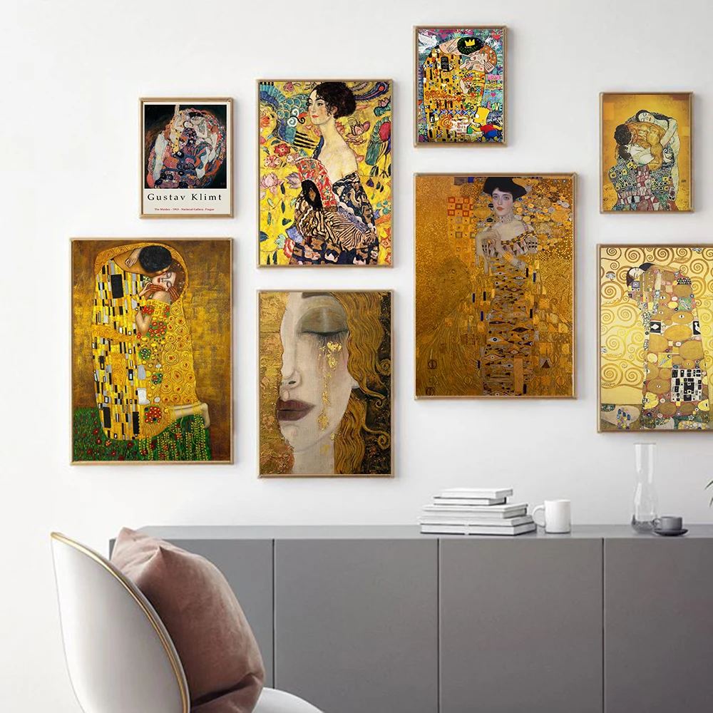 Gustav Klimt sanat sergisi Poster Vintage Klasik Sanat Tuval Baskı Soyut Resim Duvar Resmi Oturma Odası Ev Dekor