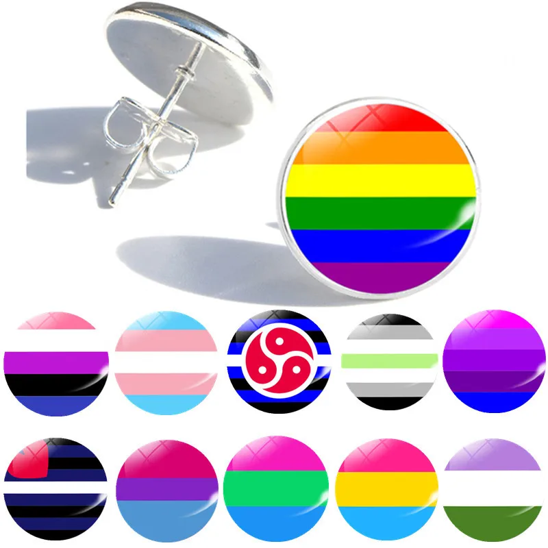 Gökkuşağı Desen LGBT Gurur Saplama Küpe Renkli Cam Kubbe Küpe Eşcinsel Lezbiyen Evlilik Hediyeler