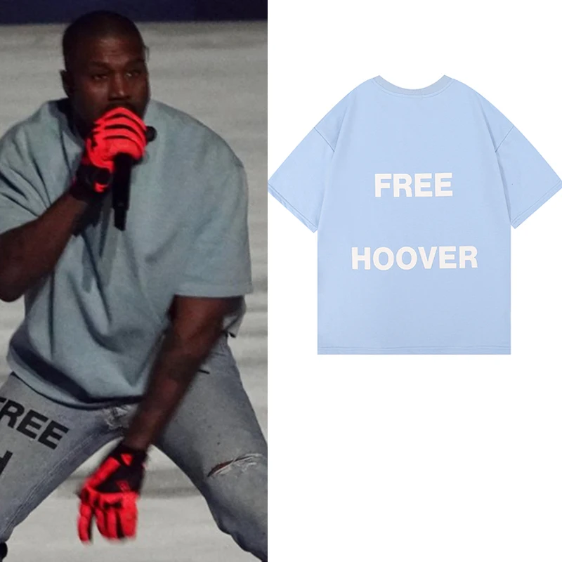 Harajuku O Boyun Ücretsiz Hoover Kanye West Tişörtleri Erkekler ve Kadınlar Büyük Boy Pamuk Streetwear kısa kollu t-shirt Gevşek Yaz Tees