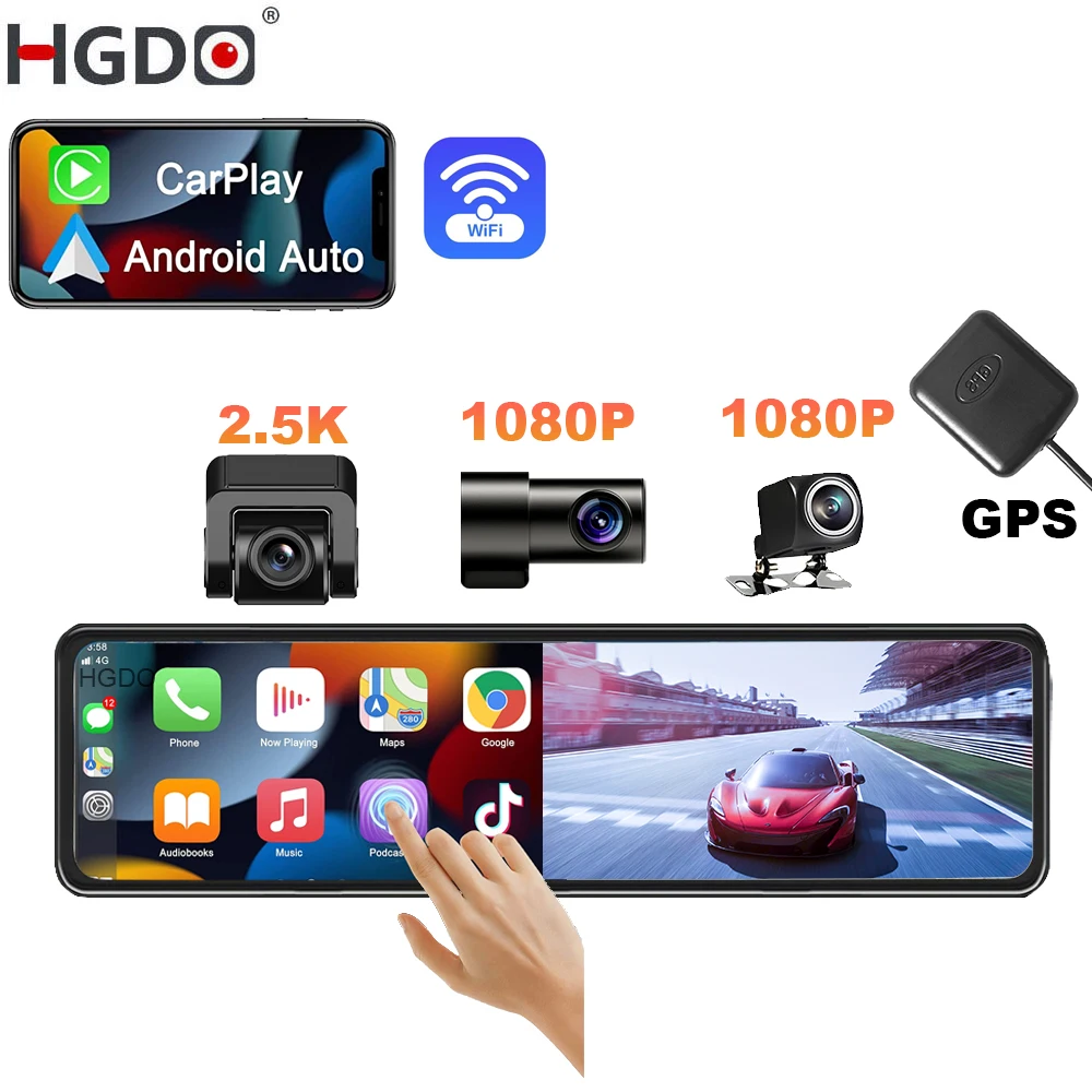 HGDO 2.5 K&1080P & 1080P Çizgi Kam 3 in 1 GPS WİFİ CarPlay Video Kaydedici Android Otomatik araba dvr'ı Ön İç Dikiz Aynası Kamera