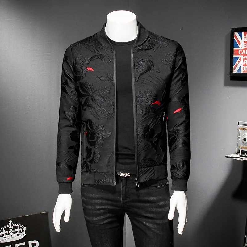 Homme Vestes Jakarlı Işlemeli Ceket Bahar Sonbahar Erkek Bombacı Ceket Moda Erkek Ince Rahat Streetwear Ceket Erkekler 5XL-M