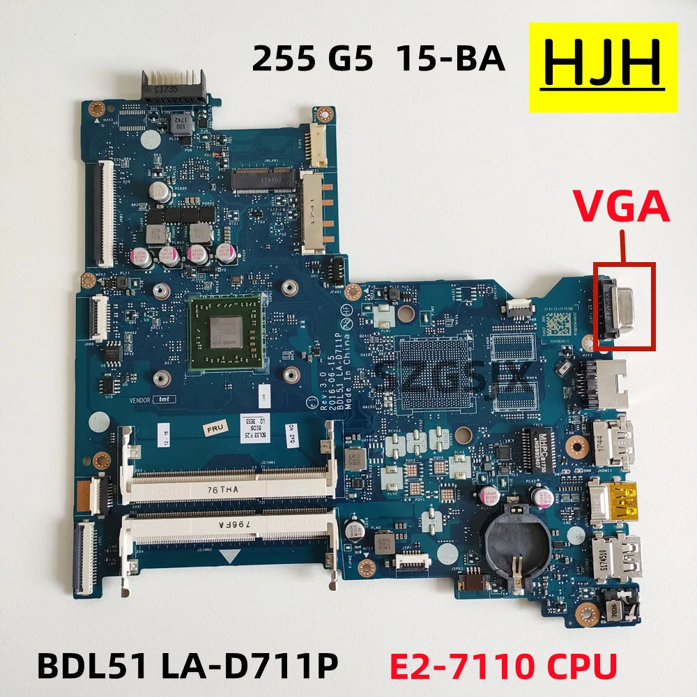 HP 255 için G5 15-BA Laptop Anakart BDL51 LA-D711P 858589-601 860355-601 ANA KURULU E2-7110 CPU DDR3 100 % tam teste