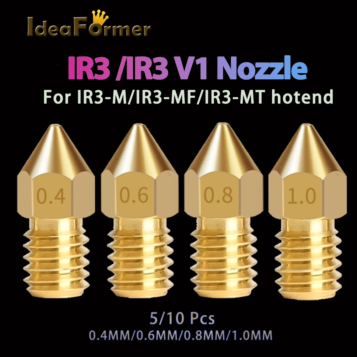 IdeaFormer IR3 V1 Nozul 0.4/0.6/0.8/1.0 MM 3D Yazıcı Parçaları Bakır Ekstruder M6 İçin IR3-M IR3-MT IR3-MF Hotent 1.75 Filament