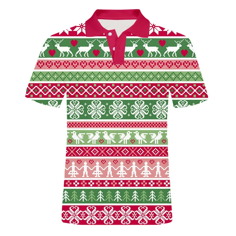 IFPD AB Boyutu Komik Noel 3D Baskılı polo tişörtler Erkekler Noel Tshirt Rahat Karikatür Piksel Tarzı Parti Kısa Kollu polo gömlekler