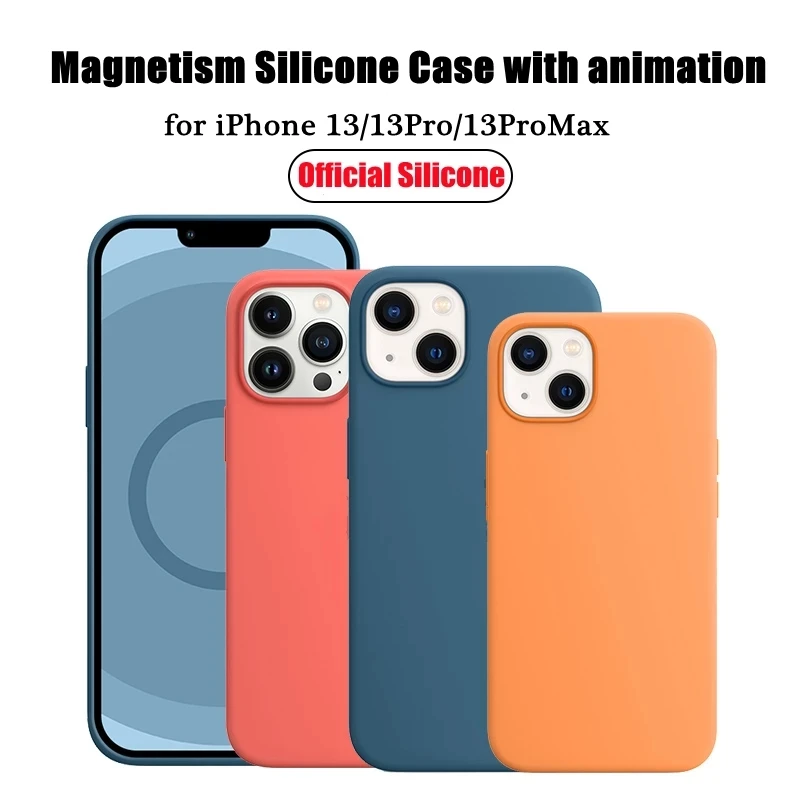 Iphone 13 12 Pro Max 13Pro Magsafing İçin Orijinal Kutusu İle Animasyon Manyetik Kablosuz Şarj Sıvı Silikon Telefon Kapağı