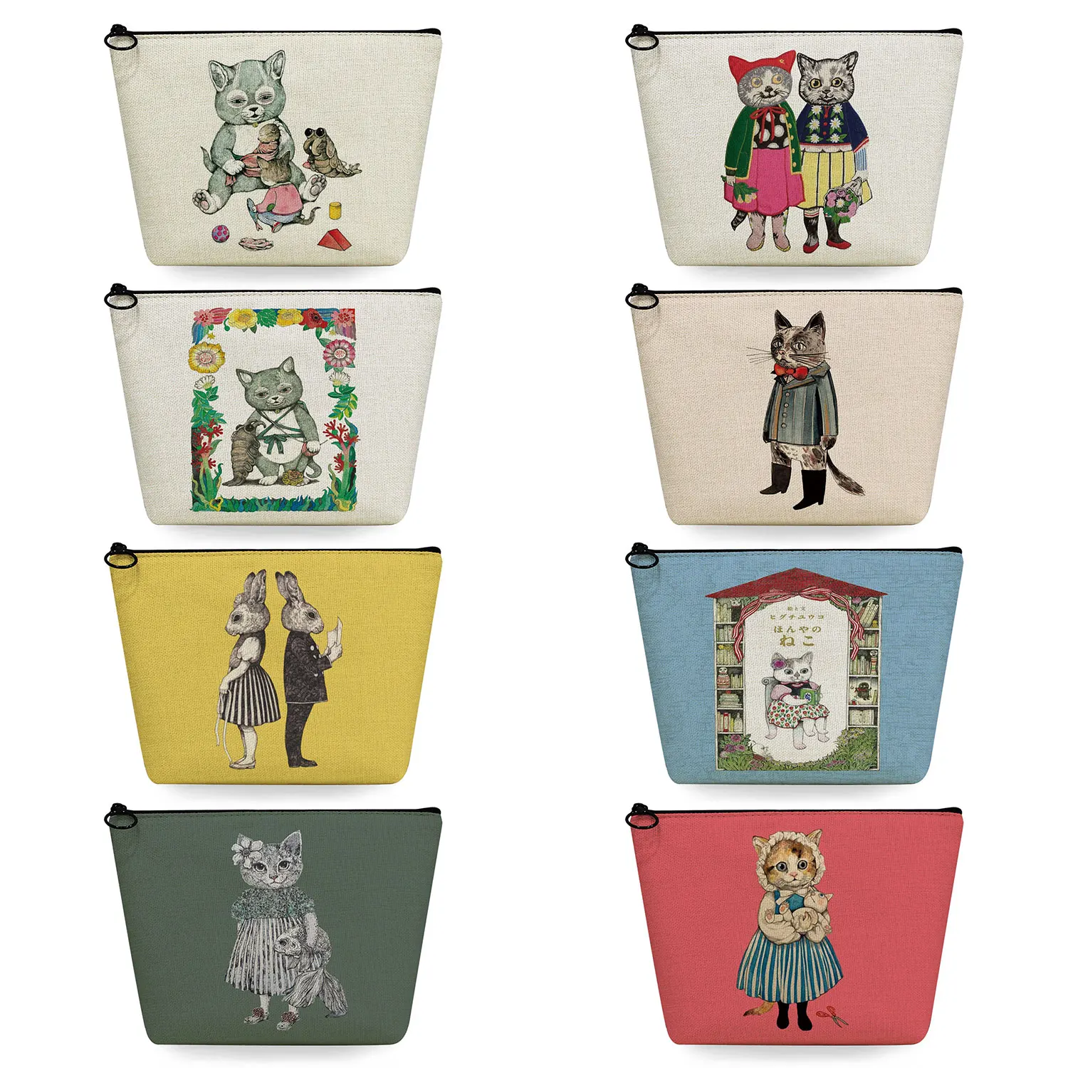 Isı Transferi kadın makyaj çantası kozmetik çantaları çok fonksiyonlu moda kalem kutusu Güzel Çizim kedi kız baskı Japon tarzı