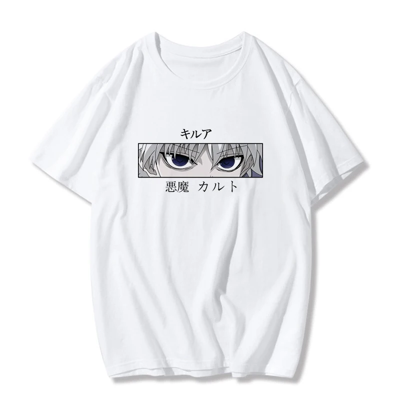 Japon animesi Hunter X Hunter kadın T-shirt Tees Harajuku Koyu Tarzı En Eğlenceli Karikatür Killua Zoldyck Şeytan Göz T Shirt Kadın