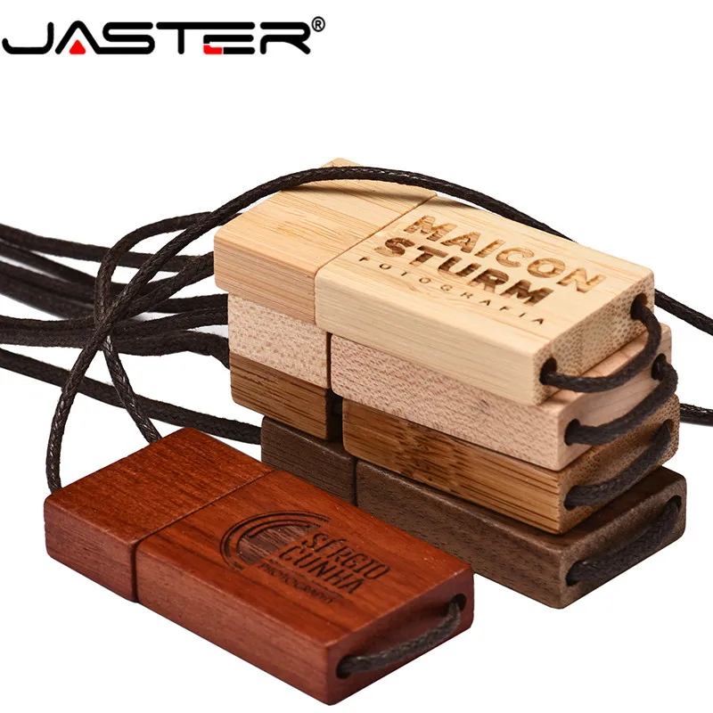 JASTER (ücretsiz LOGO)oyma kordon ahşap USB 2.0 flash sürücü maun pendrive 4 GB 64 GB 16 GB 32 GB bellek sopa U disk