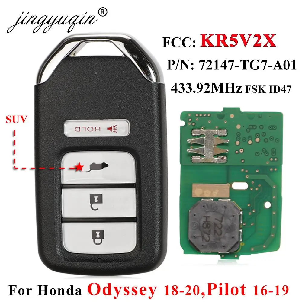 jingyuqin KR5V2X Akıllı Uzaktan Araba Anahtarı Fob 433MHz FSK ID47 Honda Odyssey 2018-2020 için Pilot 2016 -2019 4 Düğme Yakınlık Anahtarsız