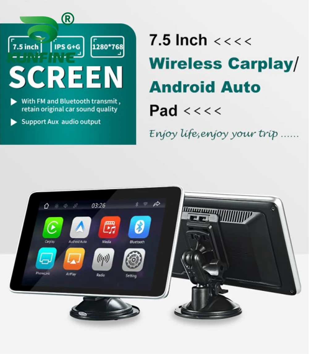 Kablosuz CarPlay Pad Android Otomatik Tablet Linux Sistemi 7.5 inç IPS Ekran 1280 * 768 FM verici Bluetooth 5.0 Multimedya oynatıcı