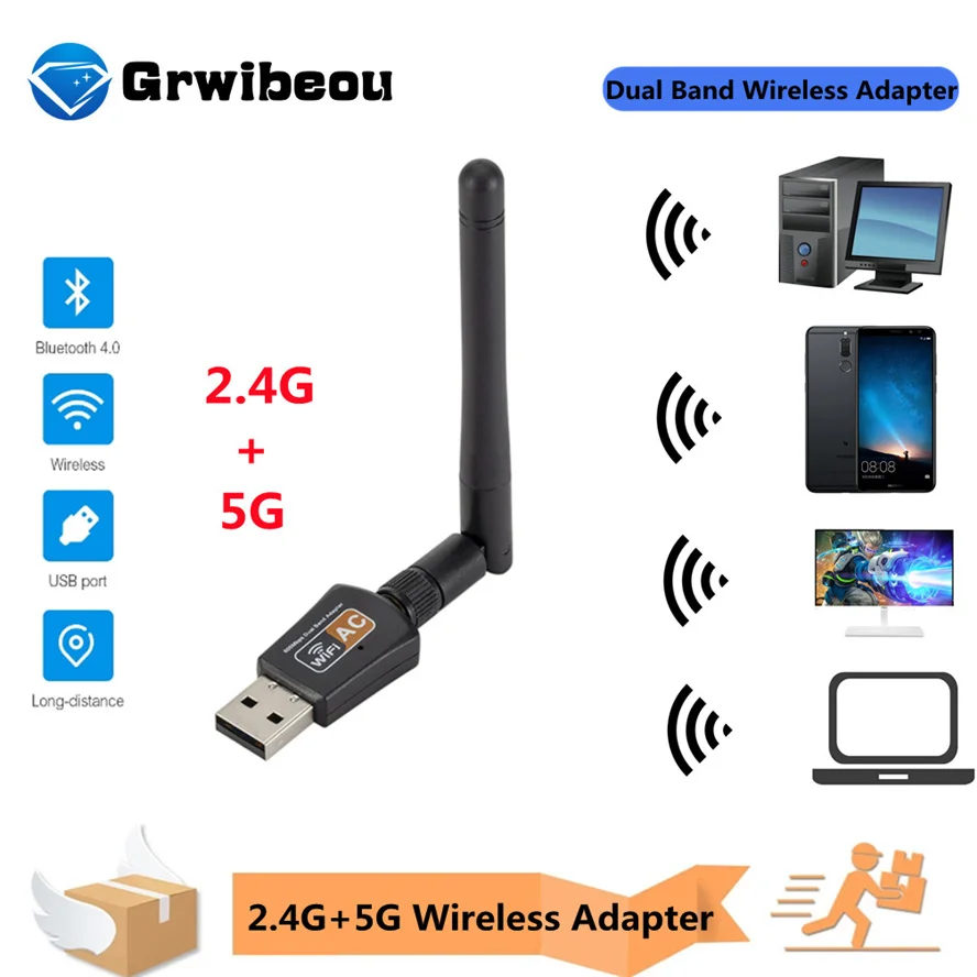 Kablosuz USB wifi adaptörü 600 Mbps wi fi Dongle PC Ağ Kartı Çift Bant wifi 5 Ghz Adaptörü Lan USB Ethernet Alıcısı