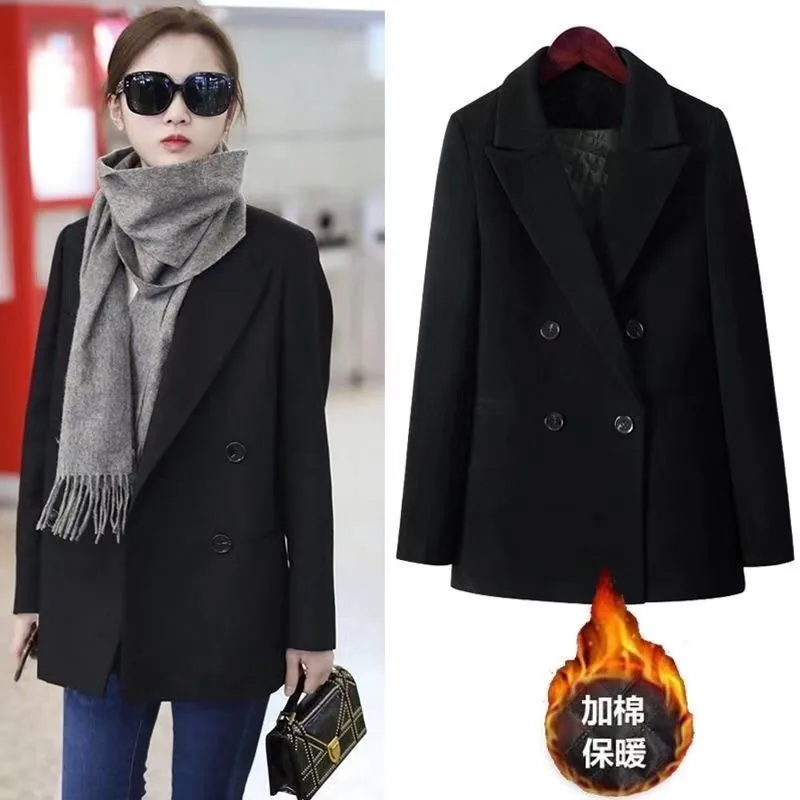 Kadın Blazers 2022 Sonbahar Kış Kore Vahşi Siyah Takım Elbise Ceket İngiliz Tarzı Kruvaze Ofis Bayan Blazer Ceket Kadın Üstleri